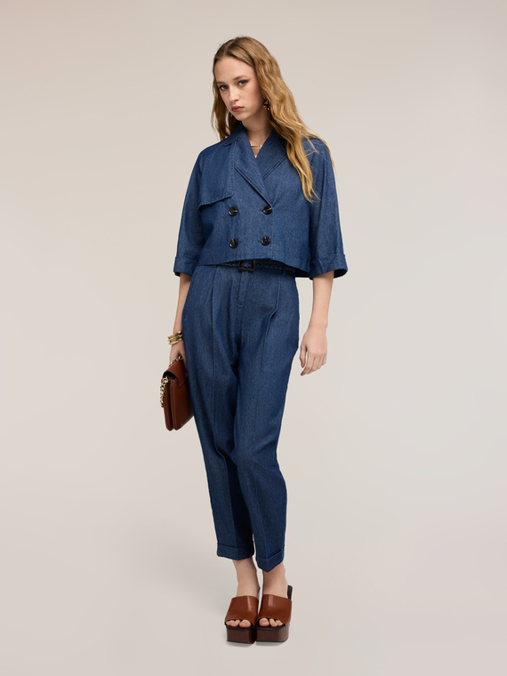 Trench doppiopetto corto in chambray