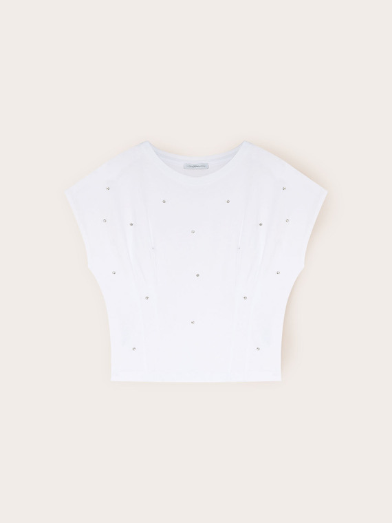 T-shirt in jersey con pietre ricamate