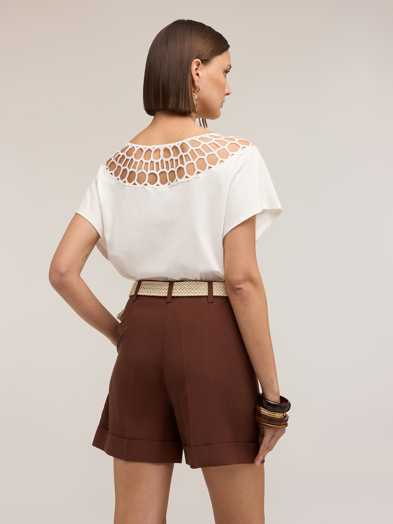 T-shirt in jersey con lavorazione effetto pizzo image number 1