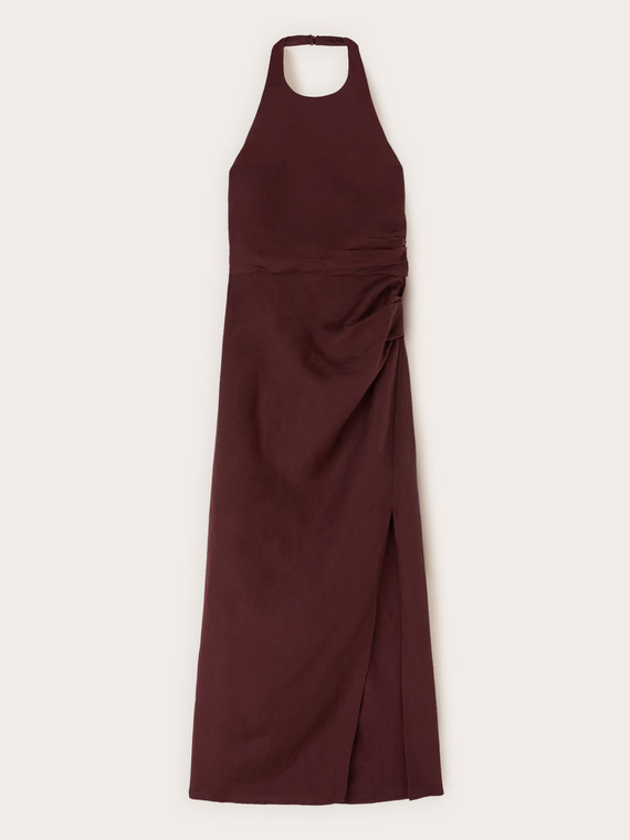 Vestito lungo in misto lino con drappeggio