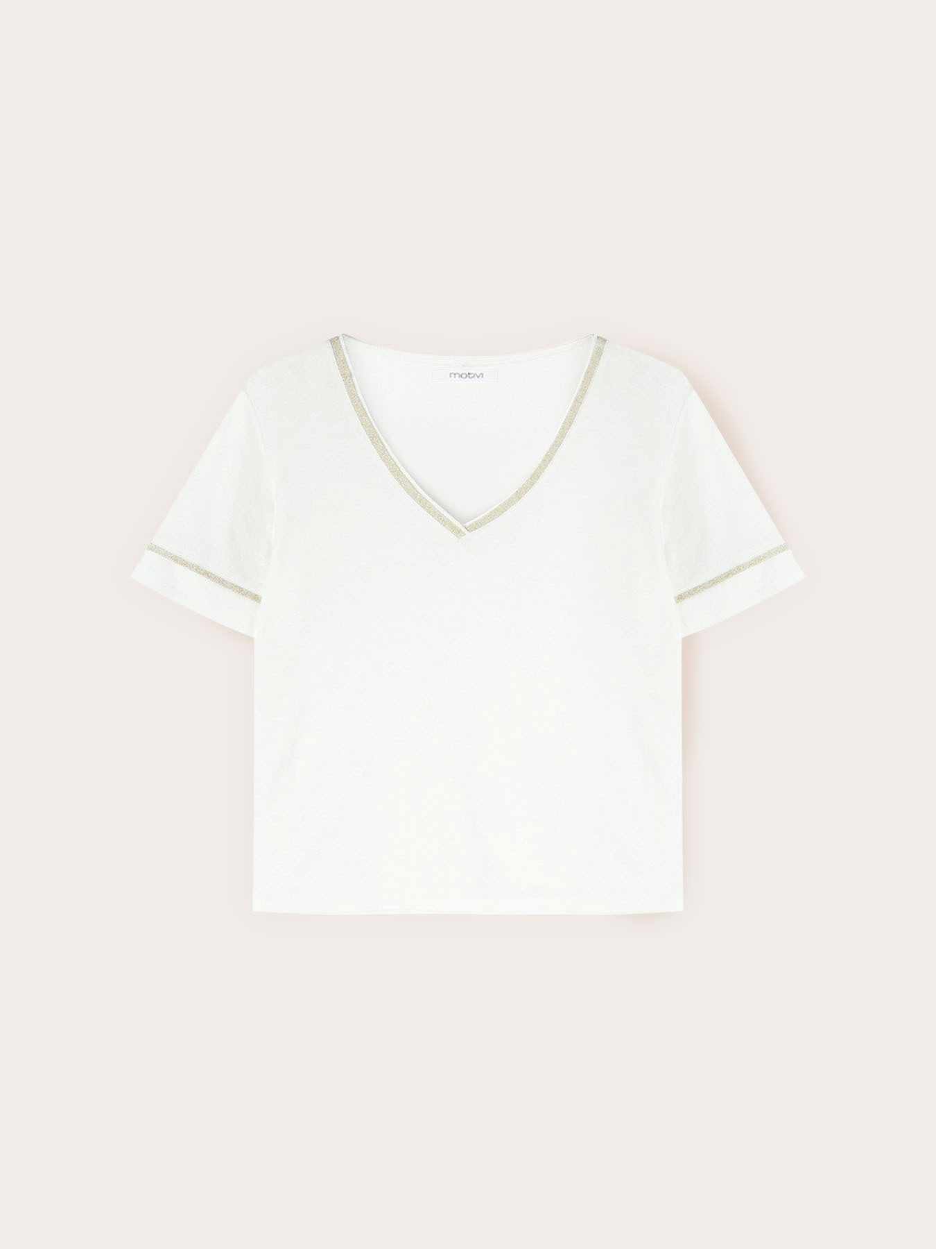 T-shirt in misto lino con profili color oro image number 4