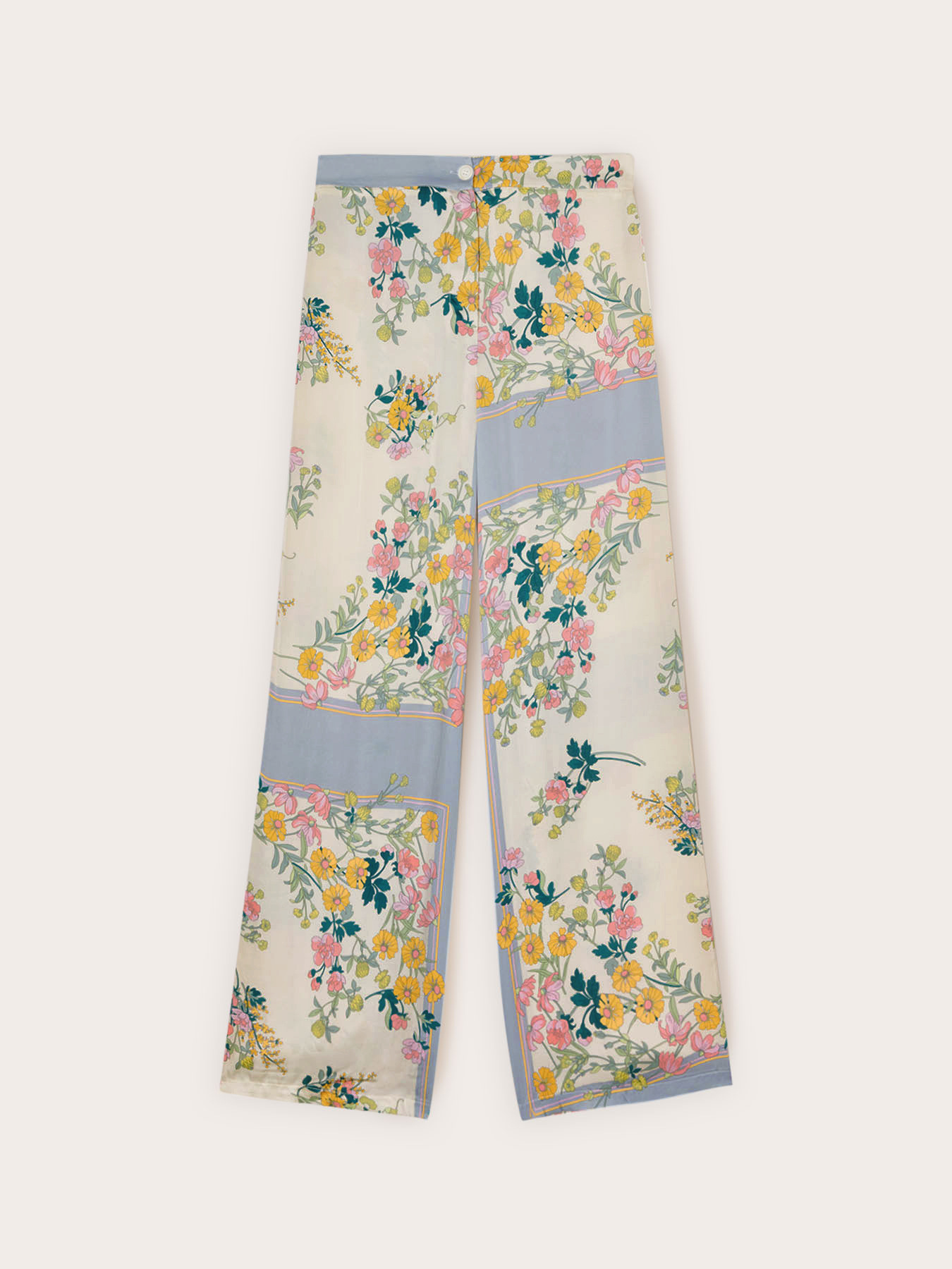 Pantaloni palazzo in raso con stampa image number 4