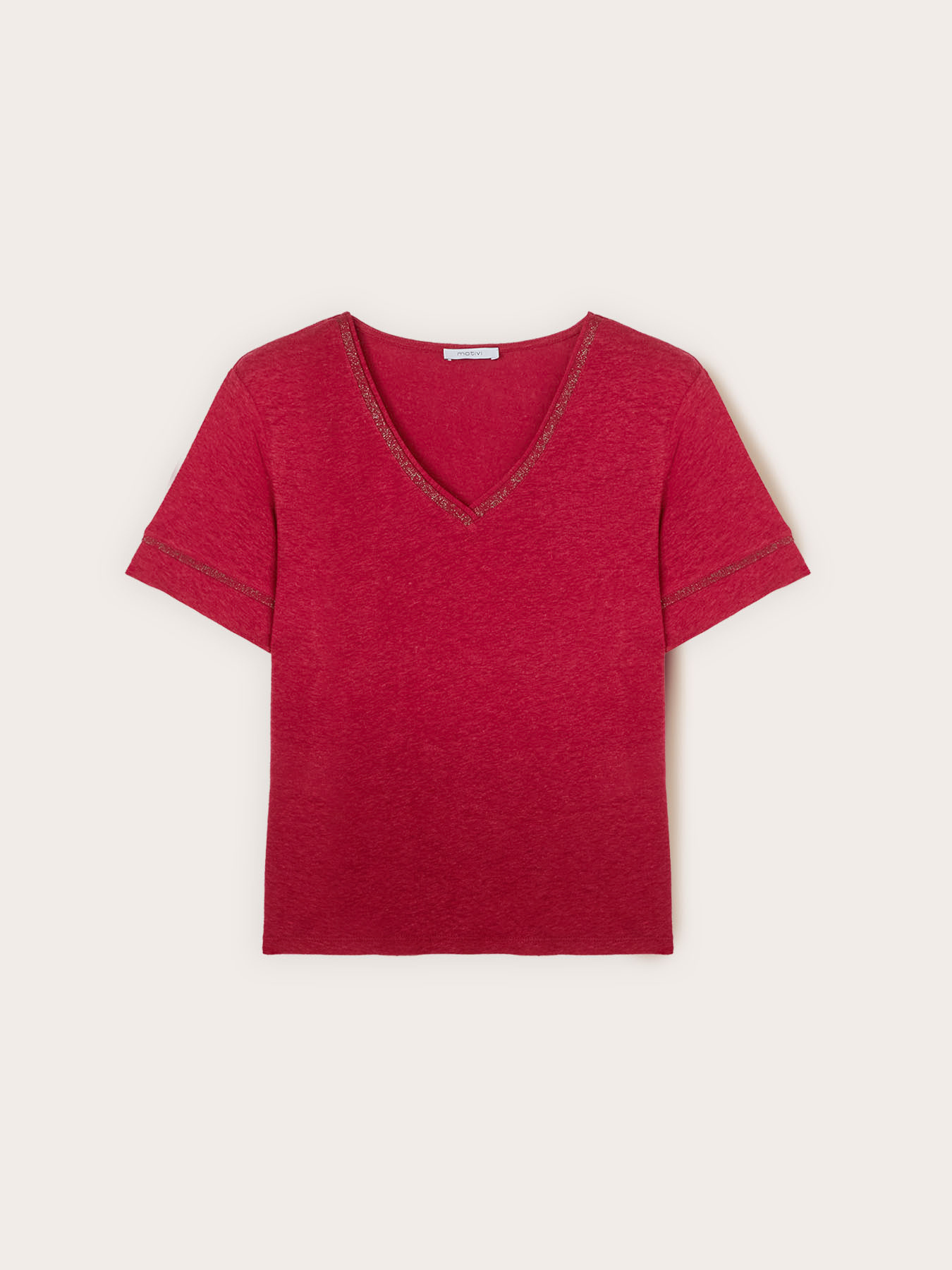 T-shirt in misto lino con profili color oro image number 4
