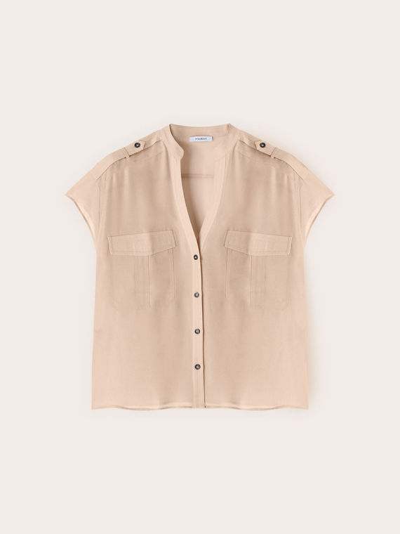 Camicia in georgette laminata con tasche