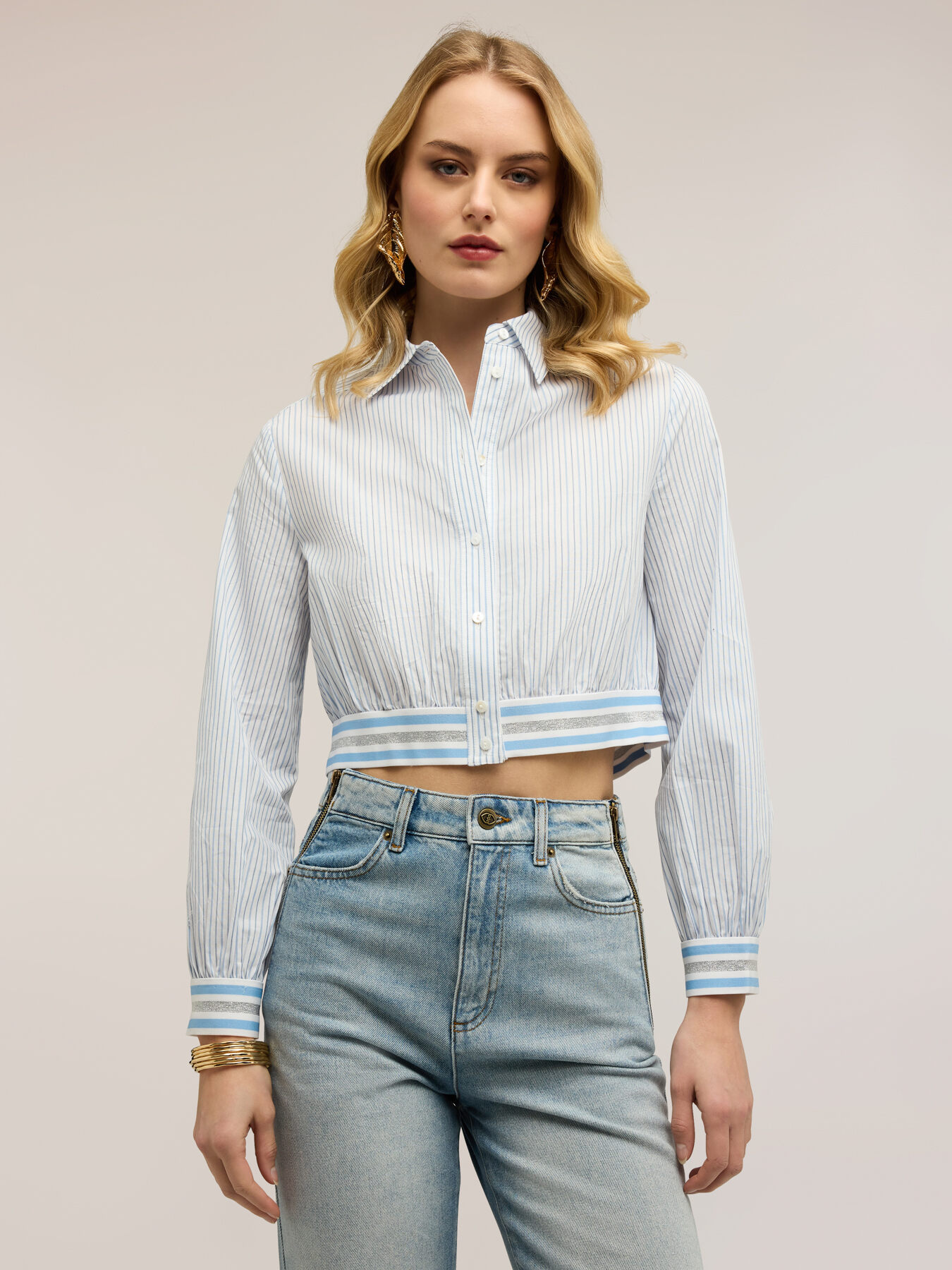 Camicia cropped a righe image number 0