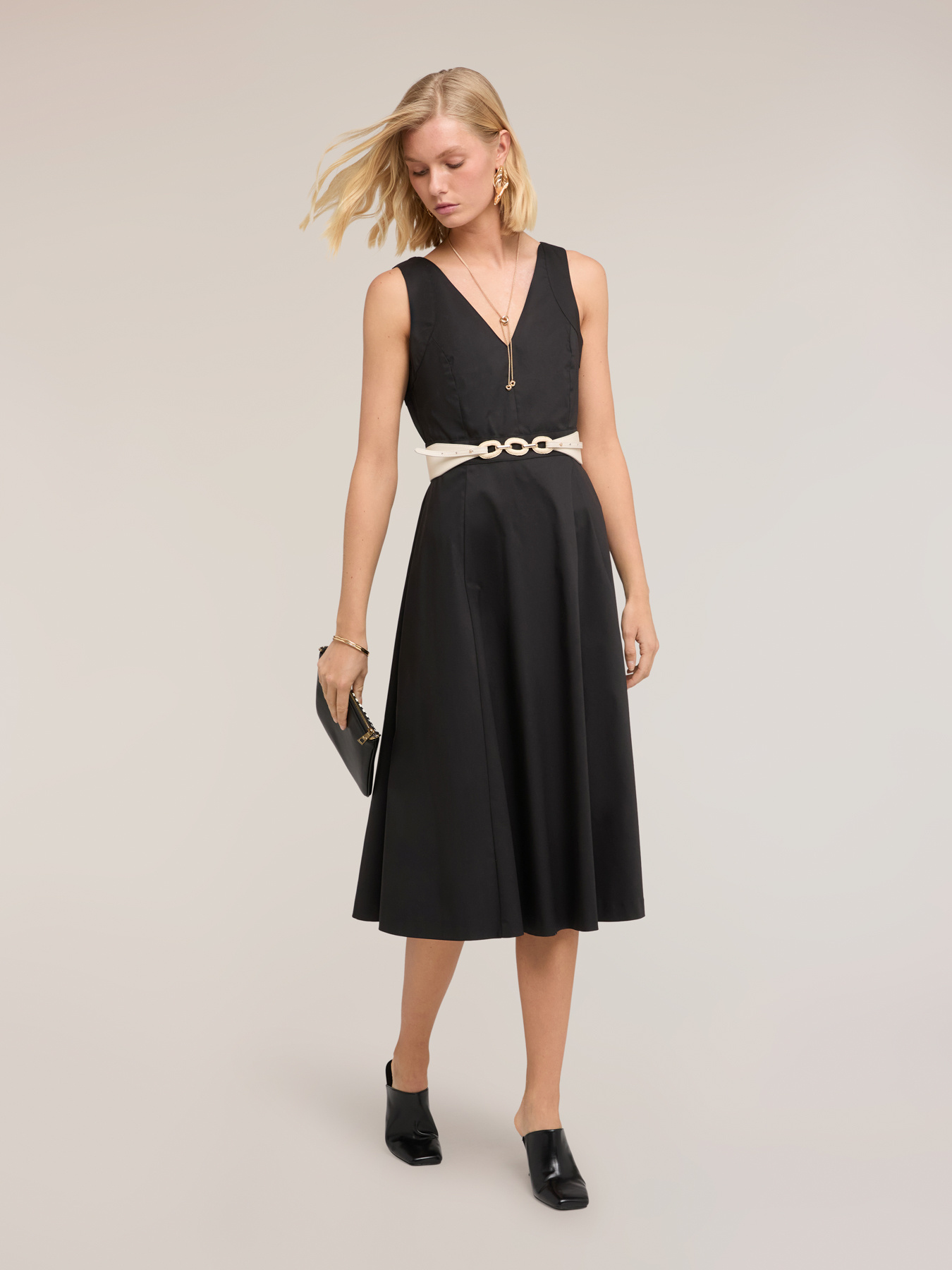 Vestito flare in cotone tecnico image number 3