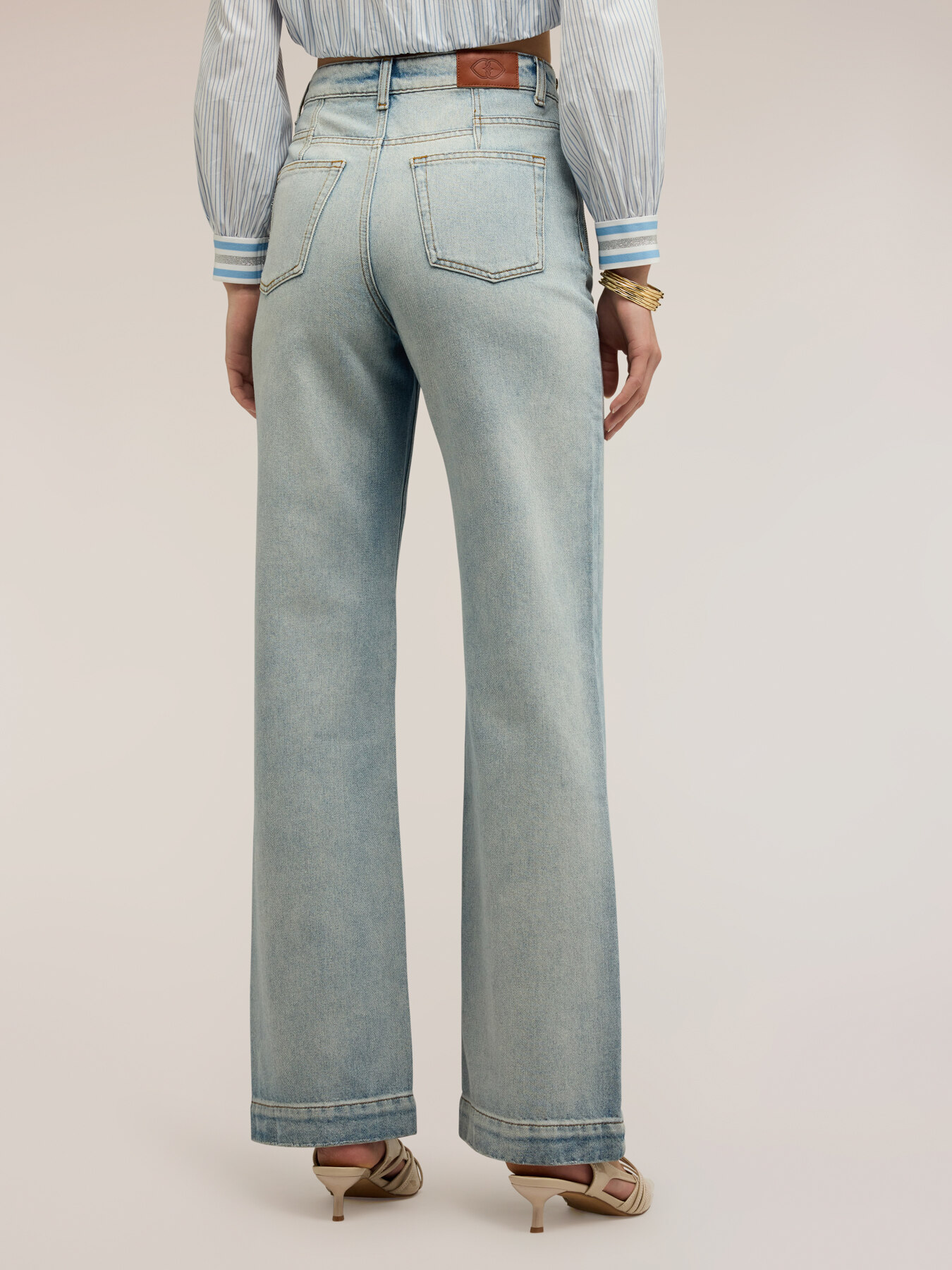Jeans palazzo wide leg con zip laterali image number 1