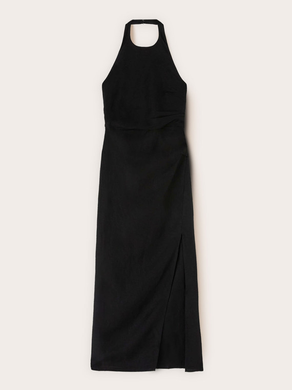 Vestito lungo in misto lino con drappeggio