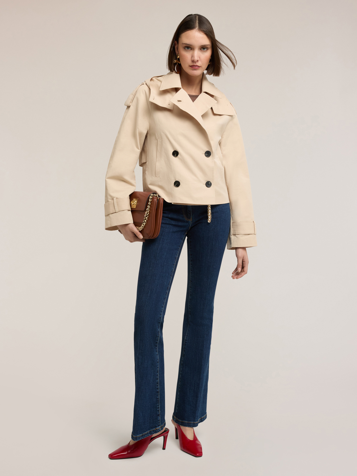 Trench corto in gabardina misto cotone image number 3