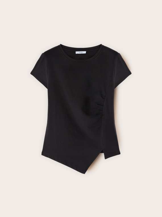 T-shirt con drappeggio laterale asimmetrico