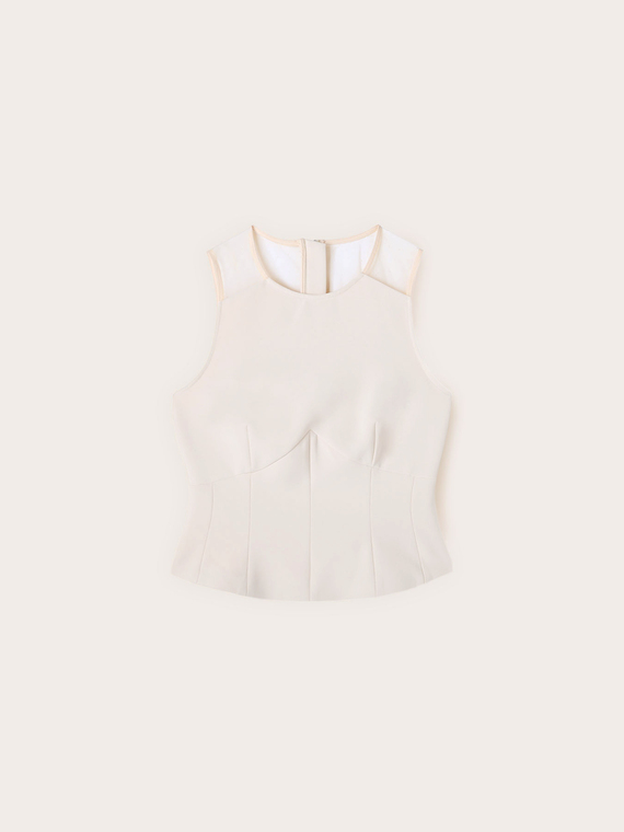 Top in cr&ecirc;pe con inserti in tulle