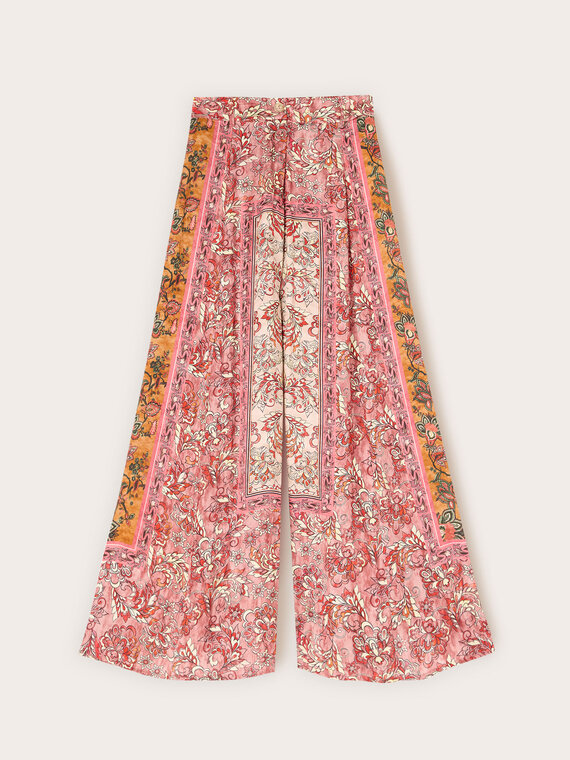 Pantaloni palazzo in raso con stampa