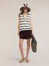Top in maglia ajour&eacute; a righe con colletto polo image number 2