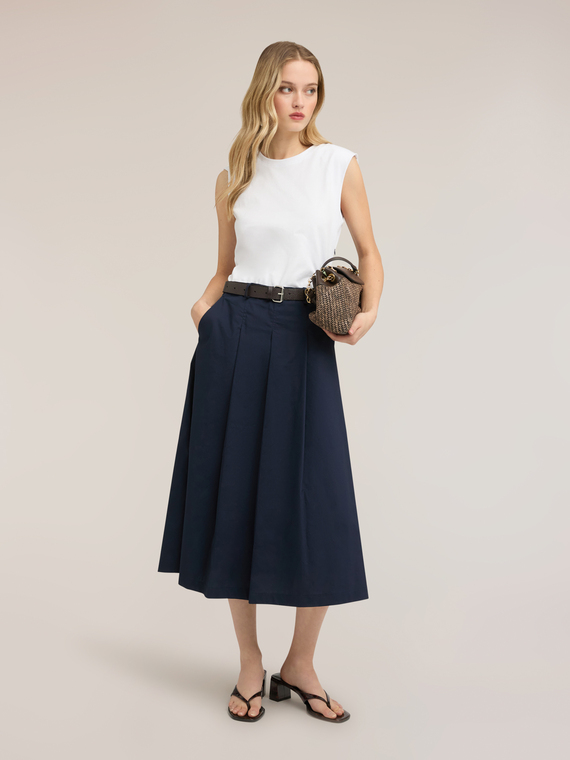 Vestito midi con cintura e gonna in popeline