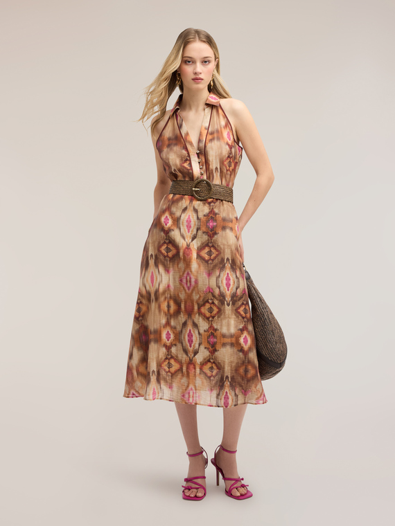 Vestito chemisier in tela con stampa ikat