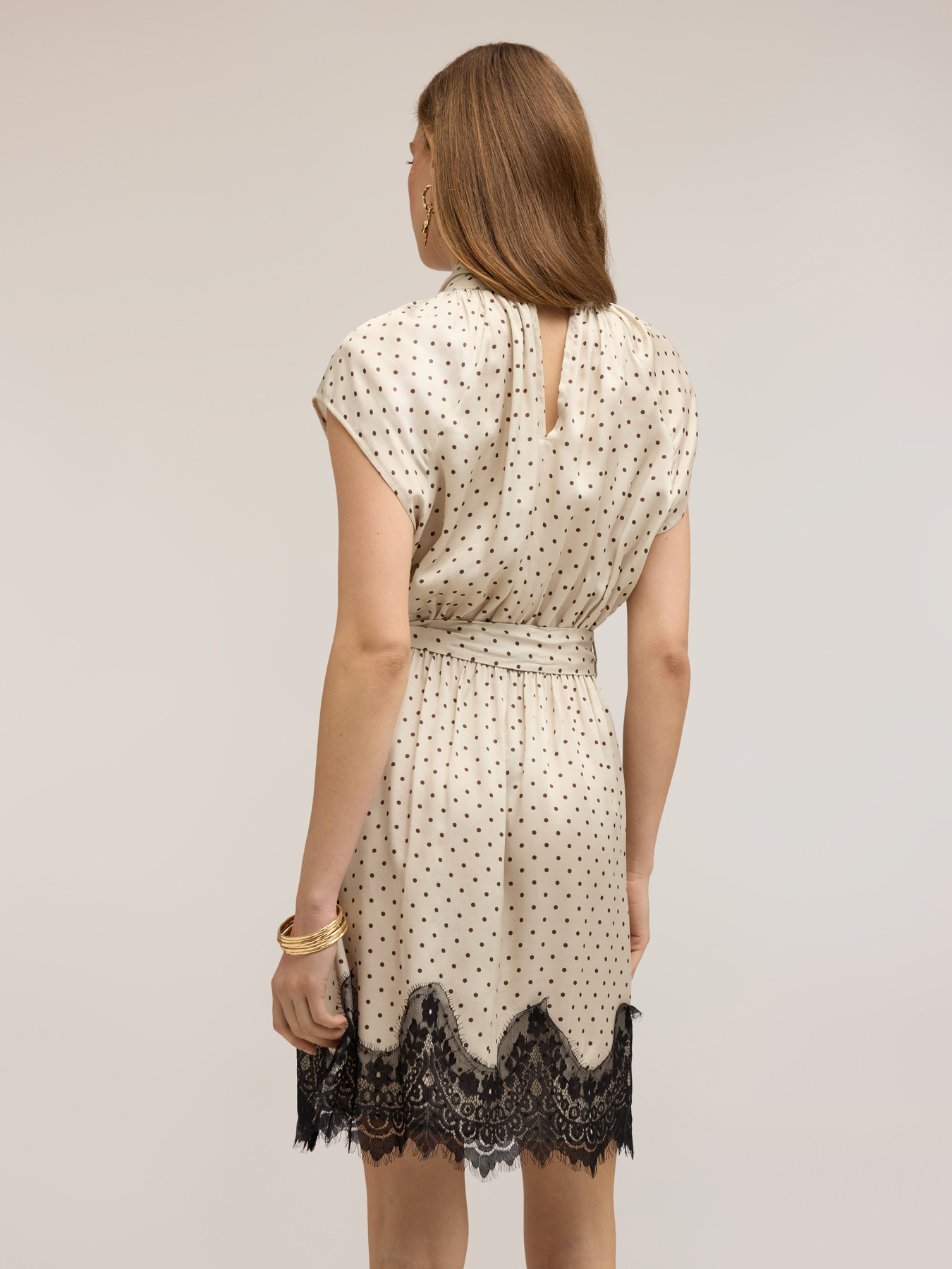 Vestito in raso a pois con pizzo image number 1