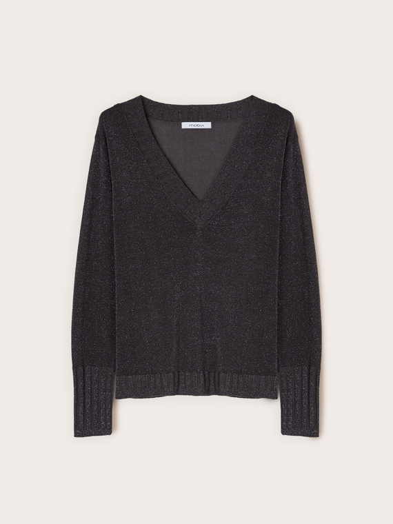 Maglia scollo a v in filato lurex