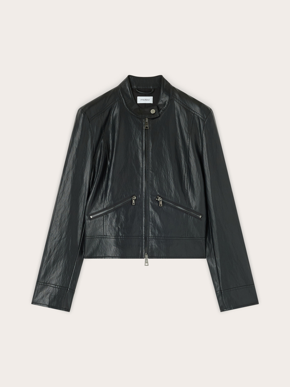 Giacca biker con collo alla coreana