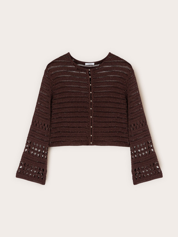 Cardigan in maglia traforata misto lurex