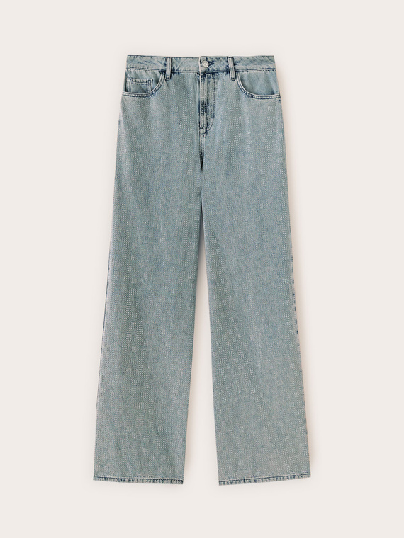 Jeans palazzo con cristalli