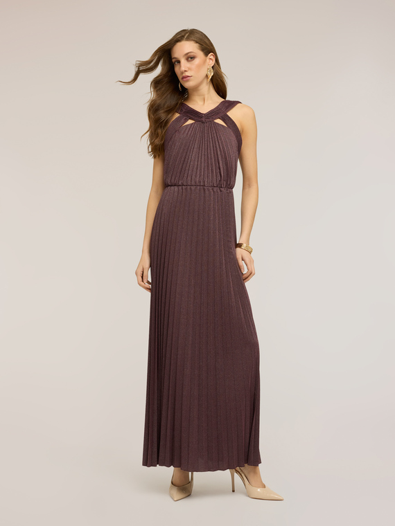 Vestito lungo in jersey lurex pliss&eacute;