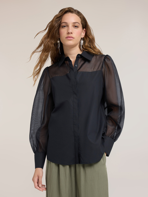 Camicia in popeline con inserti semitrasparenti