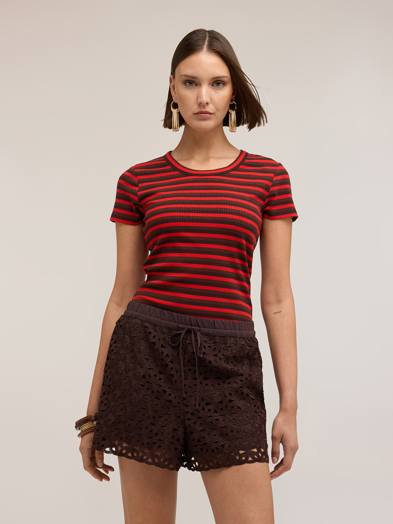 T-shirt a righe in jersey misto lurex image number 0