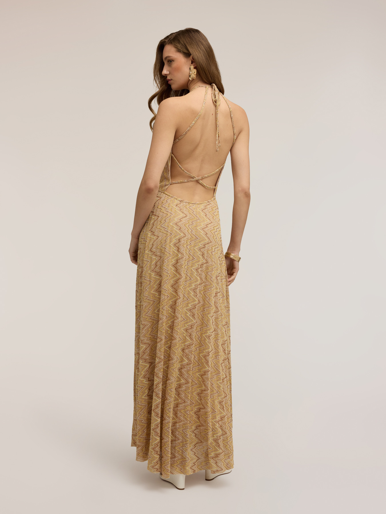 Vestito flare lungo misto lurex image number 2
