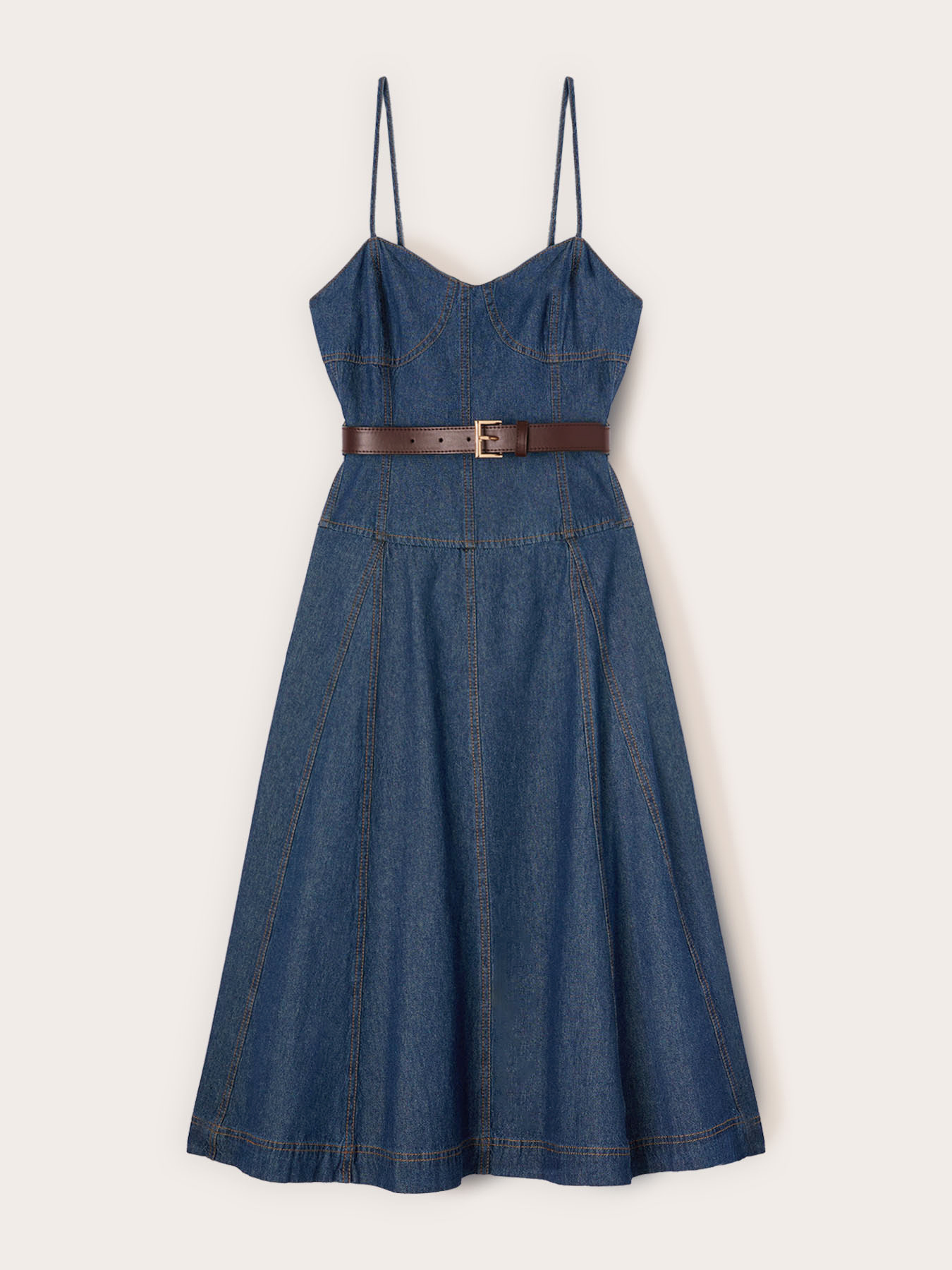 Vestito midi in denim con scollatura a cuore image number 4