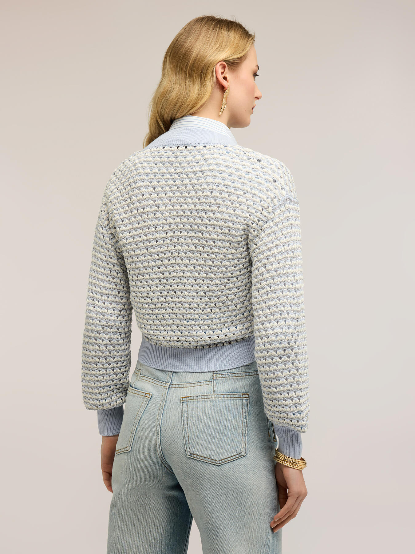 Cardigan corto in maglia lurex traforata image number 1