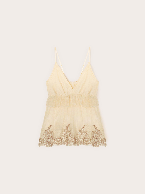 Top in pizzo con scollo a V