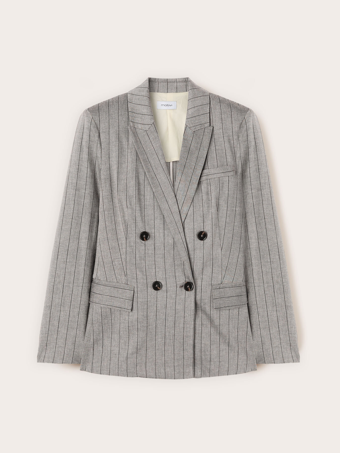 Blazer doppiopetto gessato in misto lino image number 4