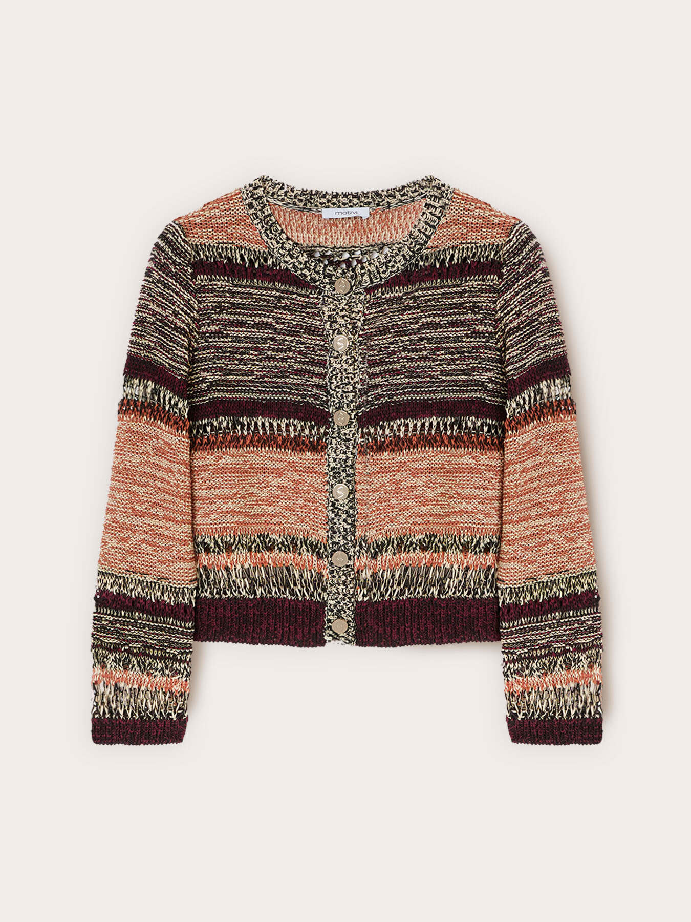 Cardigan corto in maglia traforata a righe image number 0