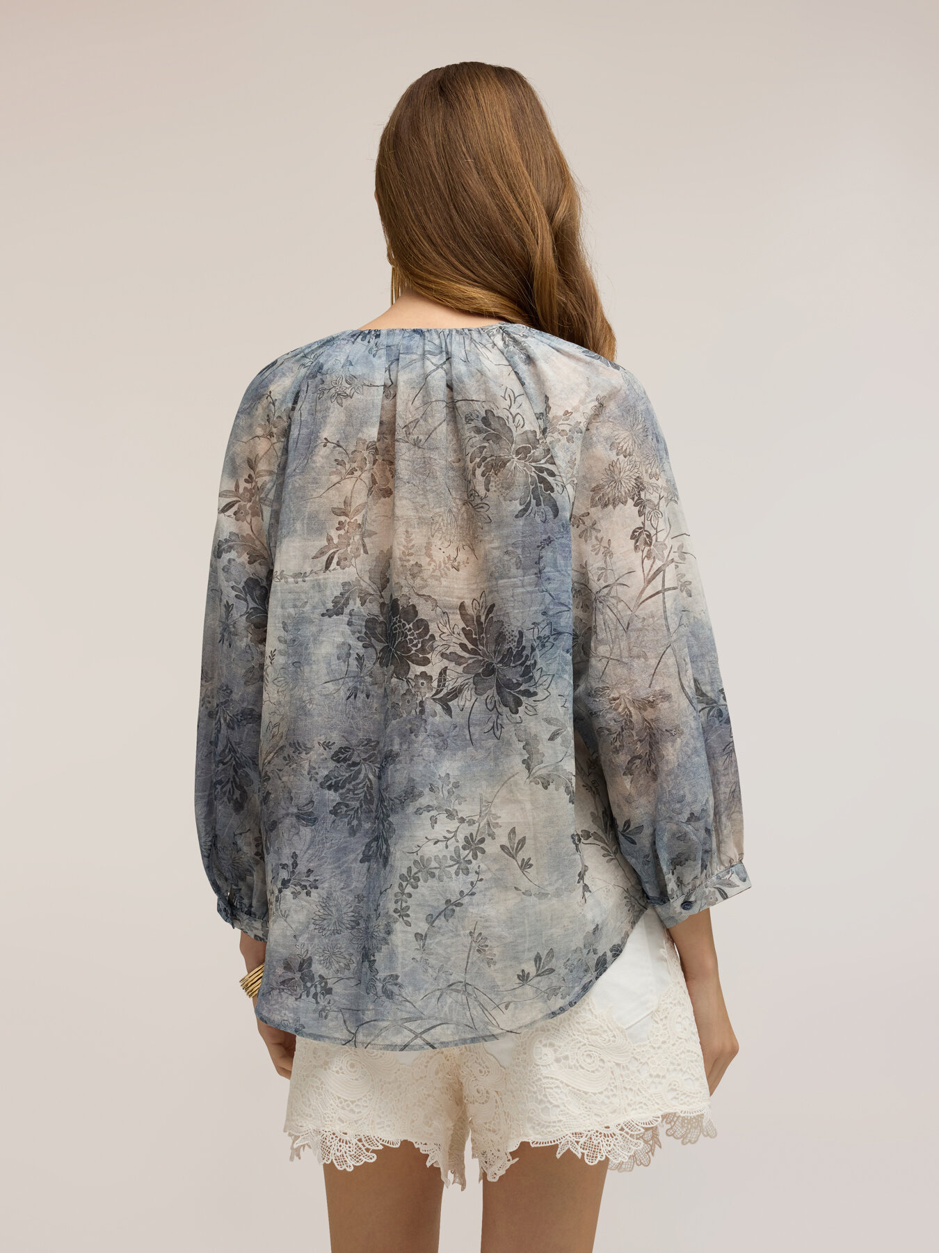 Blusa in mussola di cotone con stampa image number 1