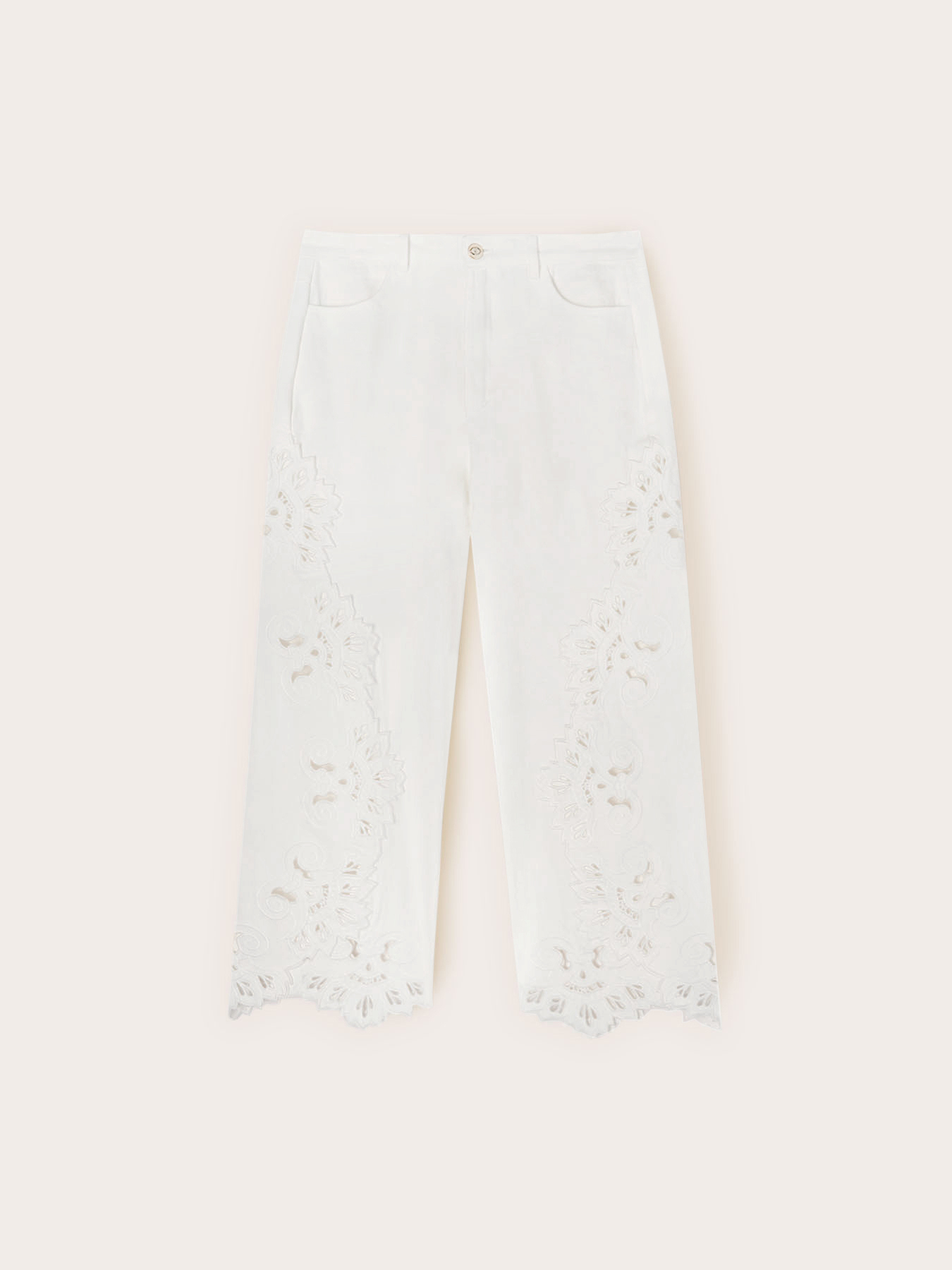 Pantaloni cropped con ricami sangallo image number 4