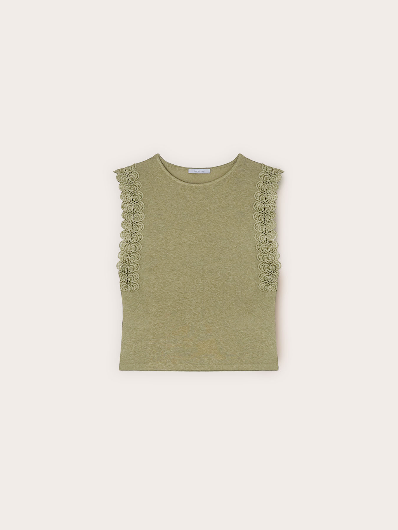 T-shirt in misto lino con inserti in pizzo image number 4