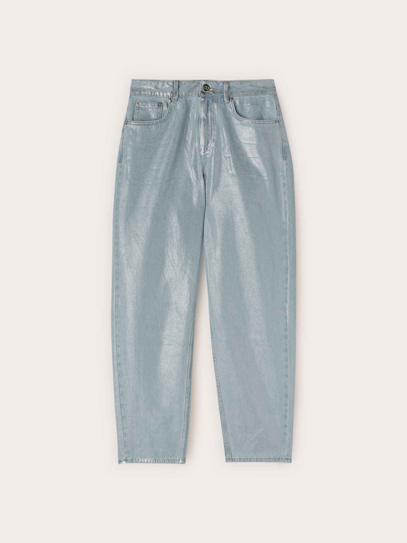 Jeans regular boyfit con laminatura image number 4