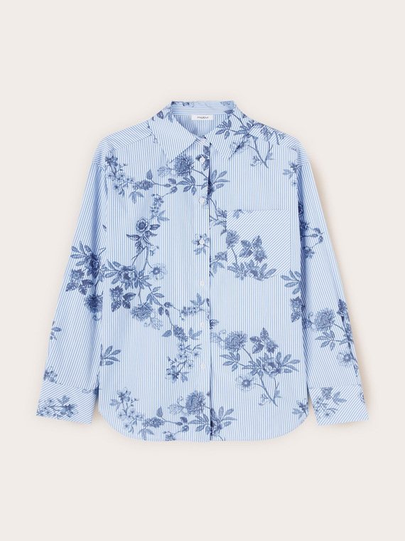 Camicia over a righe con stampa floreale