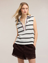 Top in maglia ajour&eacute; a righe con colletto polo image number 3