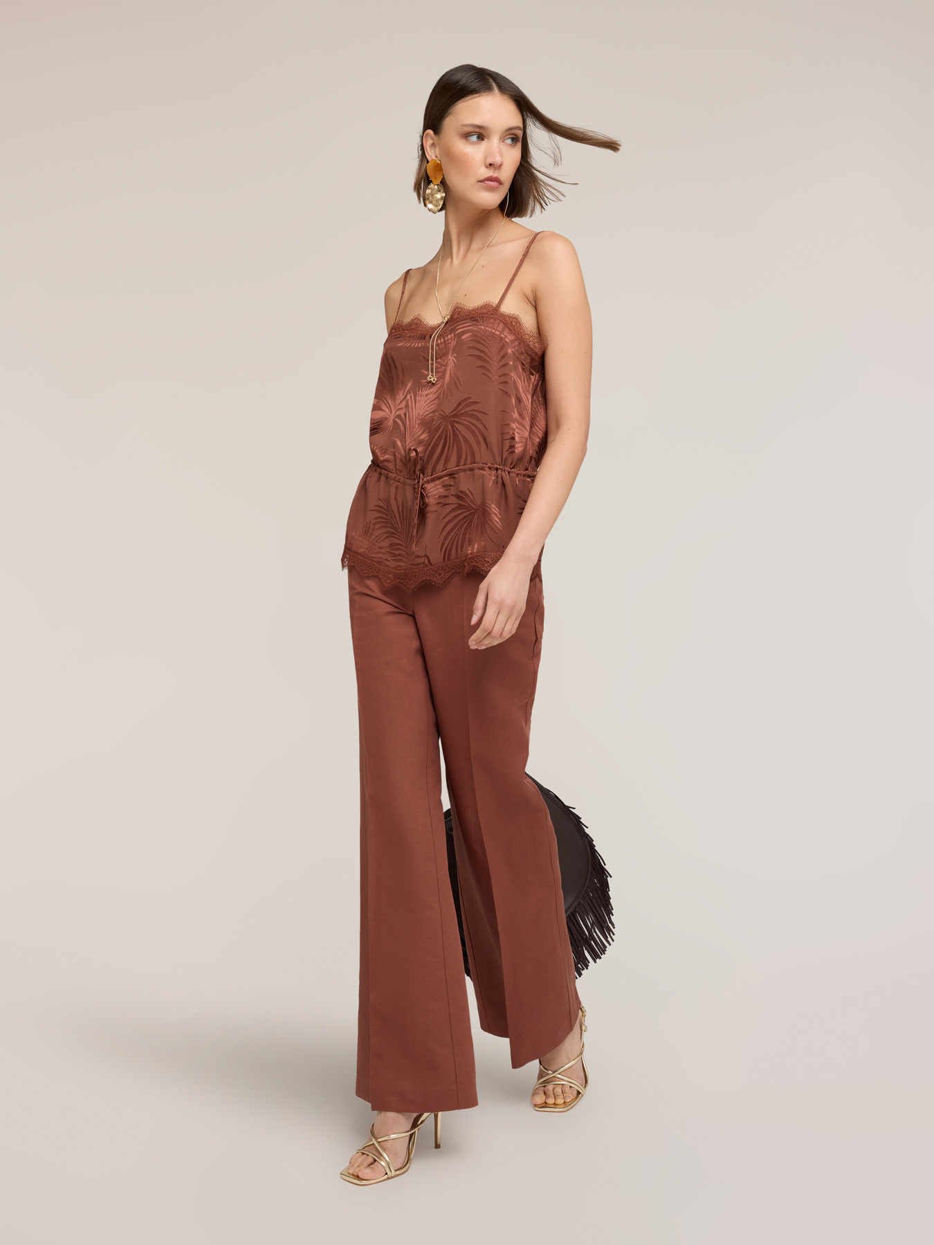 Pantaloni flare in misto lino image number 2