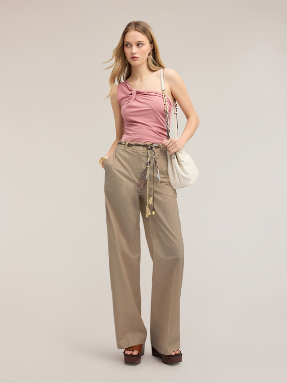Pantaloni palazzo in cotone con cintura