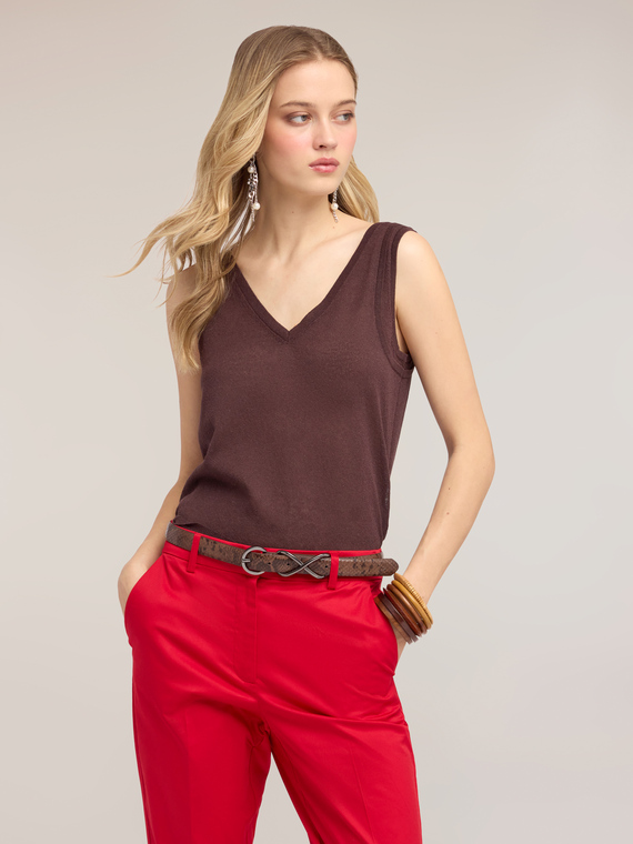 Top in maglia misto lino
