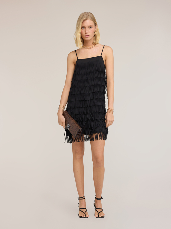 Vestito corto in georgette con frange