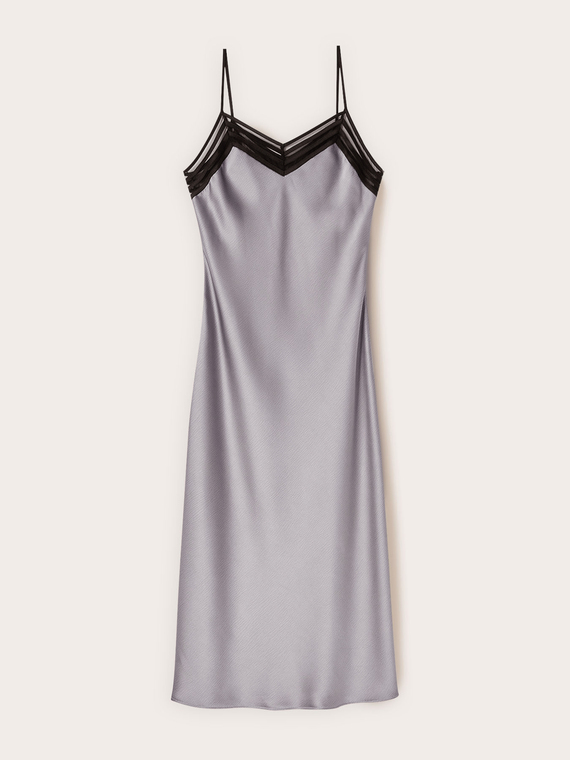 Vestito lungo in raso con bordo in tulle