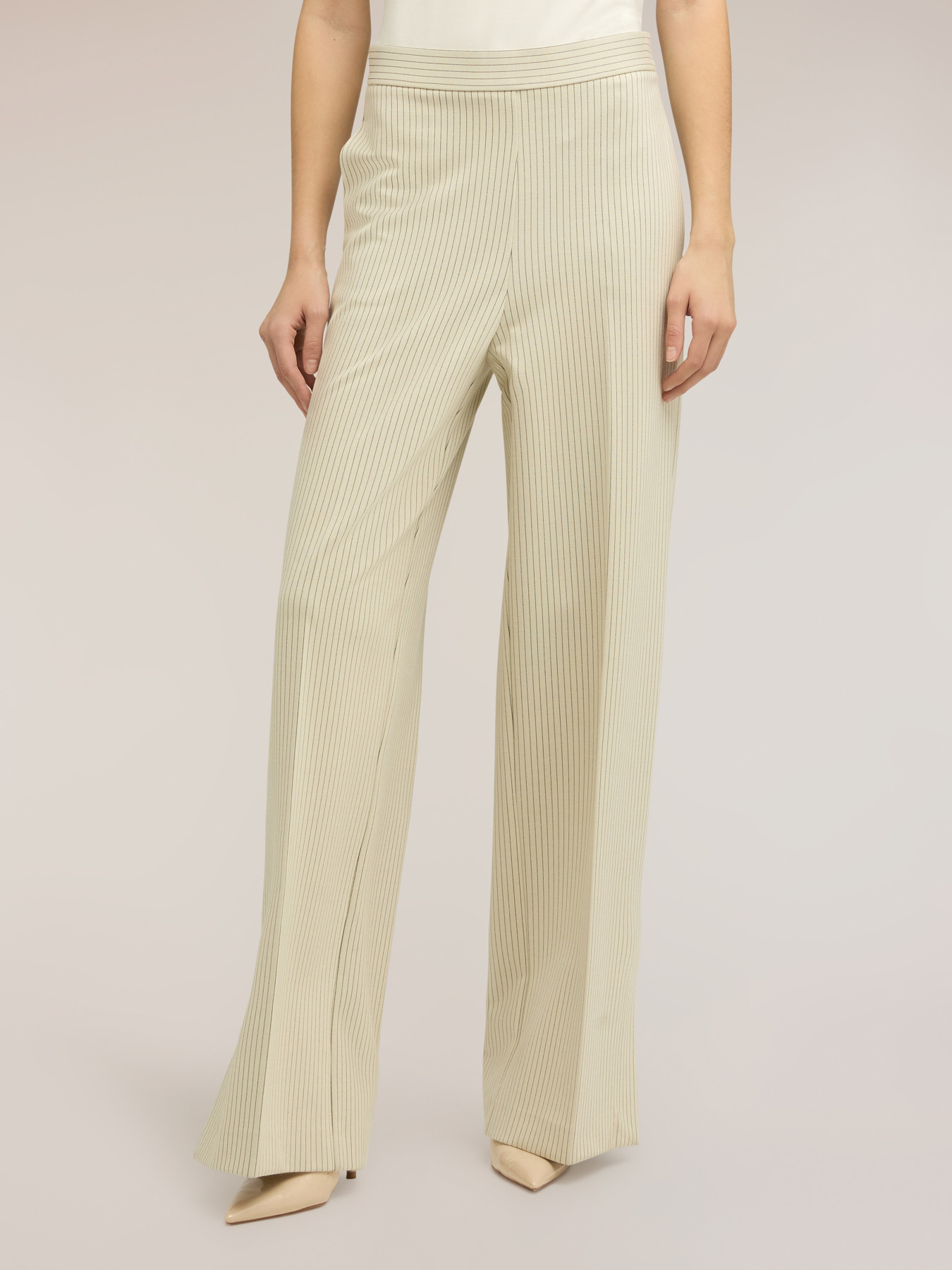 Pantaloni palazzo in punto milano gessato con spacco image number 2