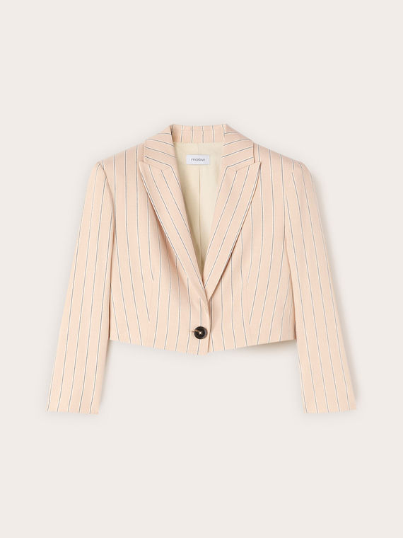 Blazer spencer in misto lino a righe
