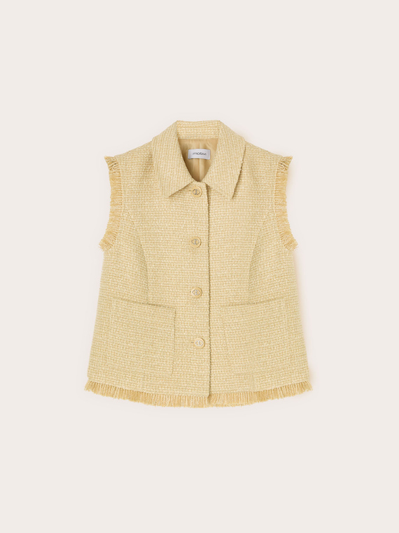 Gilet in boucl&eacute; con frange