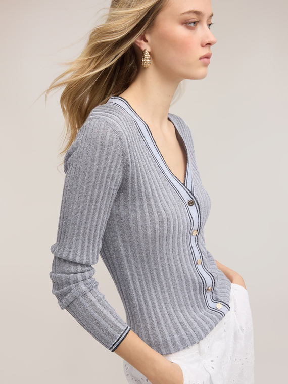 Cardigan in maglia a coste misto lurex