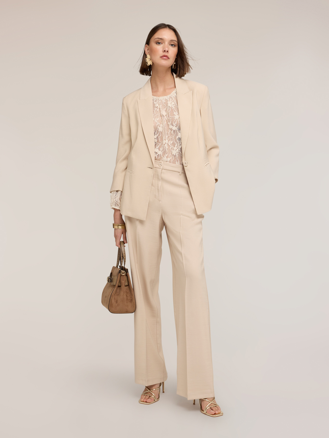 Blazer monopetto in tencel con pizzo image number 2