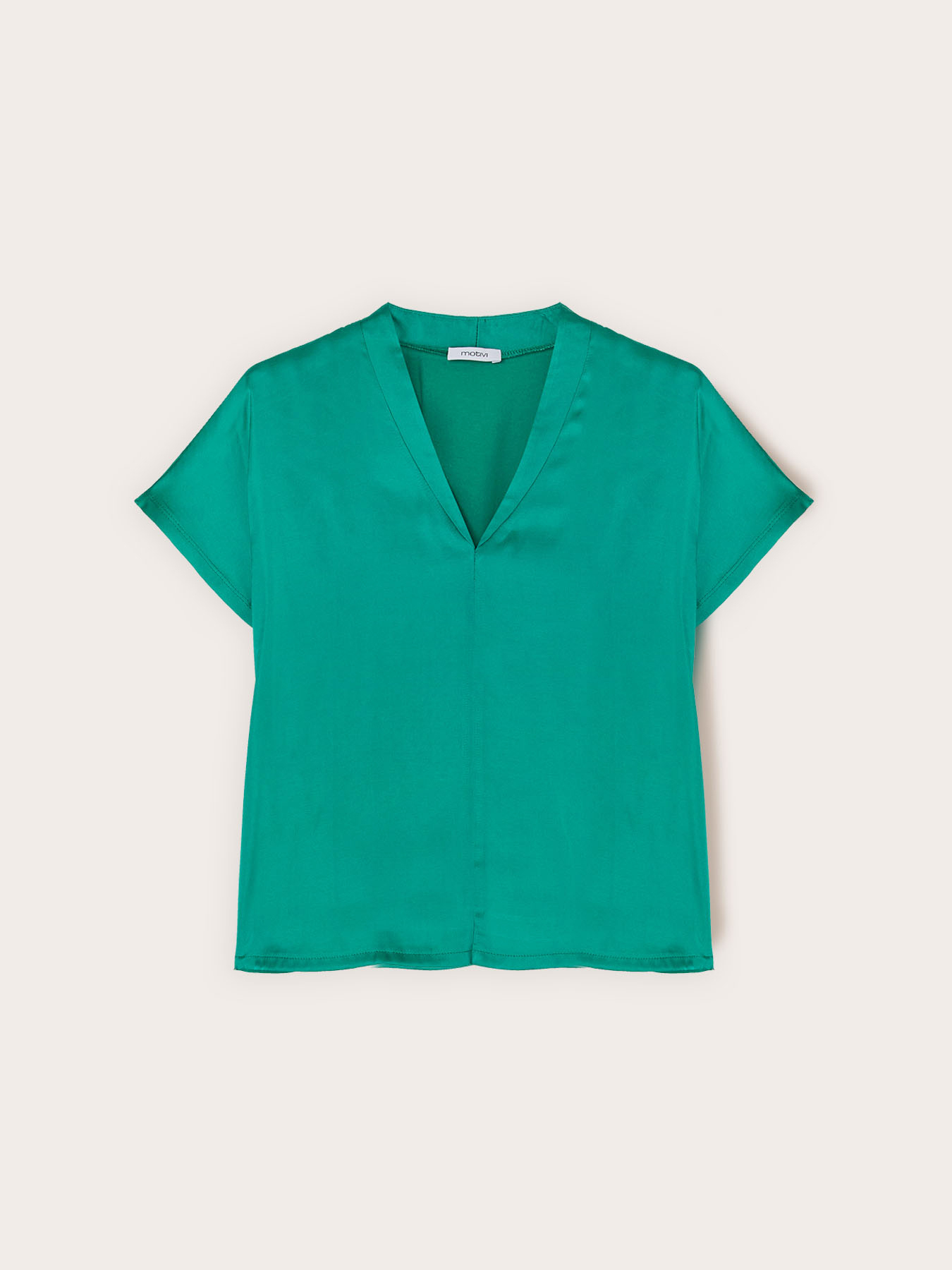 T-shirt bimaterica con scollo a V image number 3